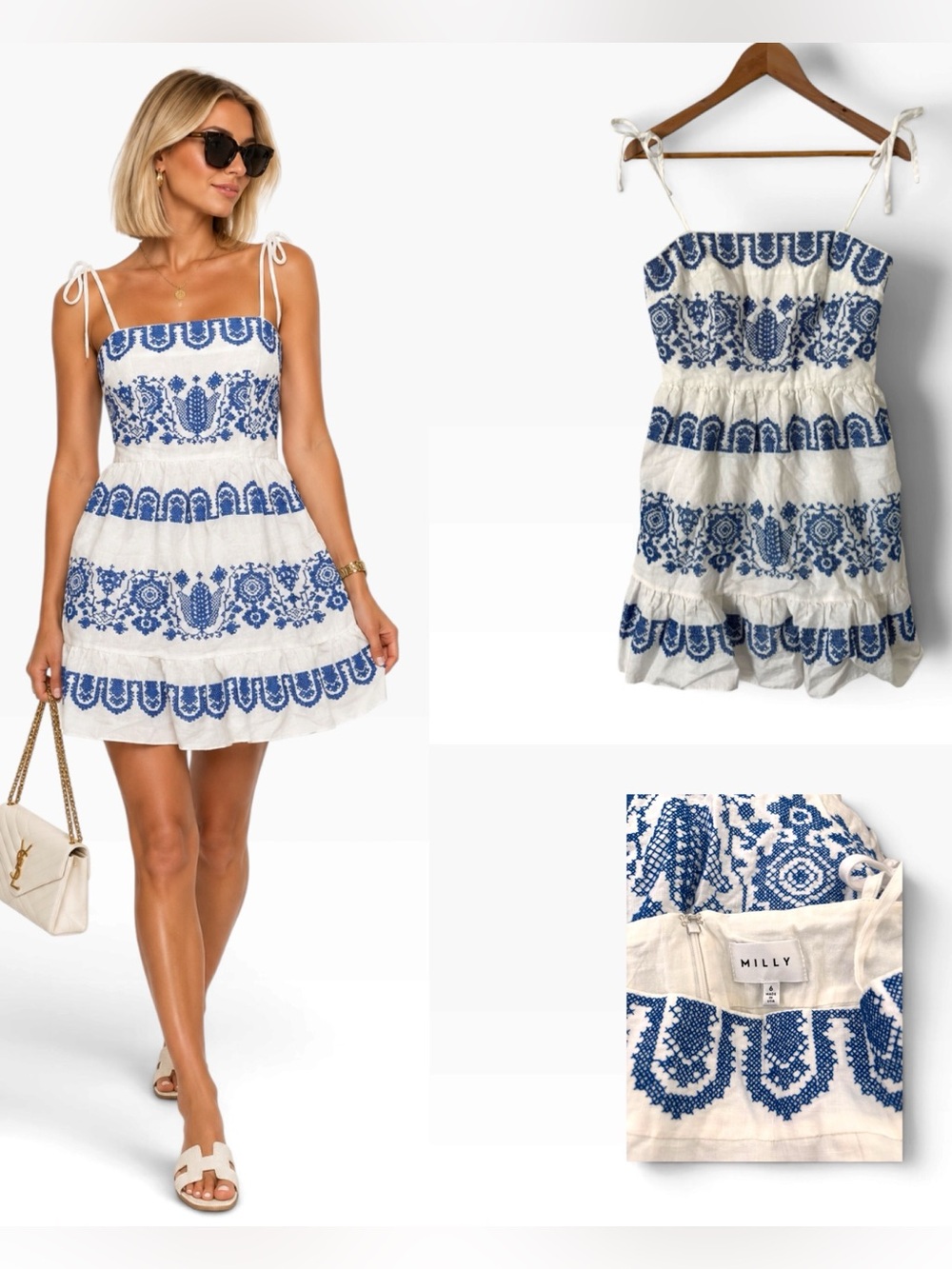 Milly Embroidered Mini Dress - Size 6